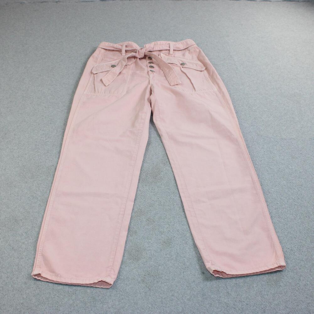 Veronica Beard Jeans Women 27 Pink Rinley High Rise Cropped Straight Belted Twee